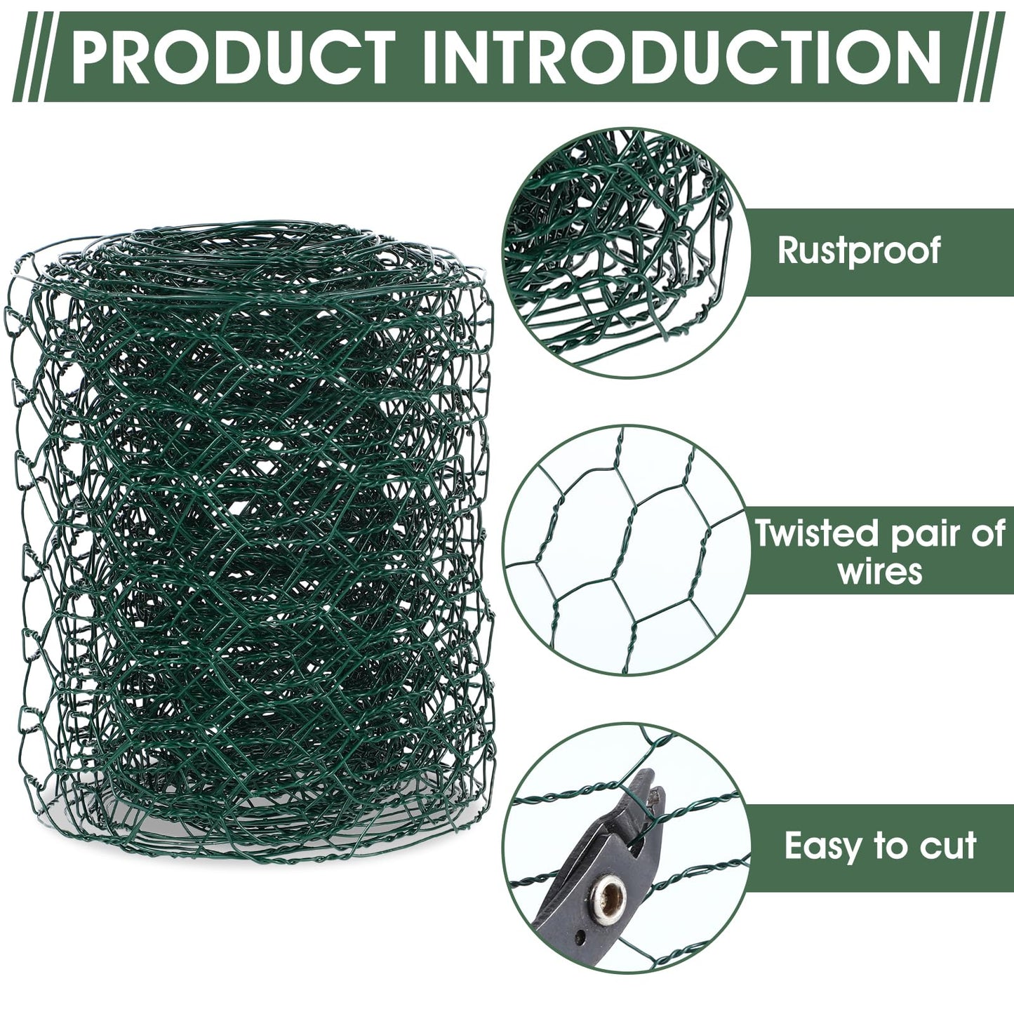 Chicken Wire for Floral Arrangements 3.94x118 Inch Green Chicken Wire Mesh Netting Hexagonal Iron Wires Fence for Crafts Galvanized Poultry Garden