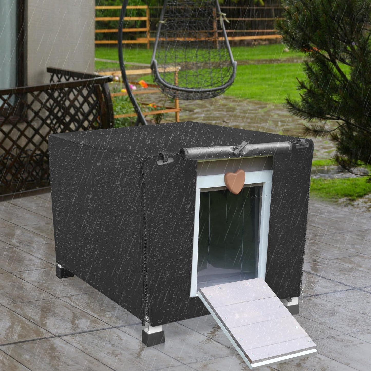 Rockever Outdoor Cat House,Outdoor cat Houses for Feral Cats Weatherproof Rabbit Hutch Small, Wooden Small Pet House and Habitats (Modern, Grey+Cover)