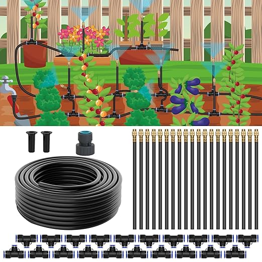 Drip Irrigation Kit, Garden Irrigation System 1/4" Blank Distribution Tubing Watering Drip Kit/DIY Saving Water Automatic Watering System for Garden, Greenhouse, Flower Bed, Patio, Lawn (66ft)