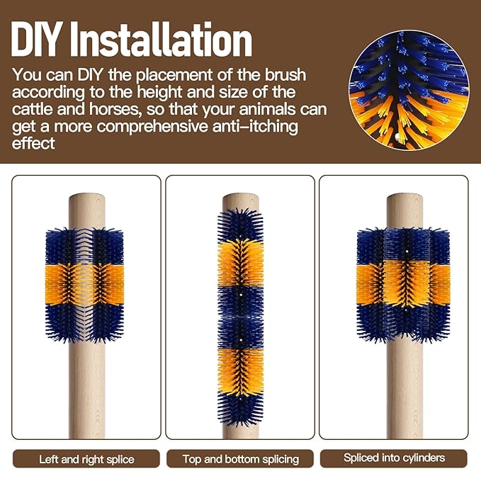 Livestock Scratching Brush, Flexible PBT Horse Grooming Kit Horse Brushes, Massage Brush Kit for Cattle, Cow, Sheep, Horses Goat Supplies (Yellow-Blue, 2 pack)