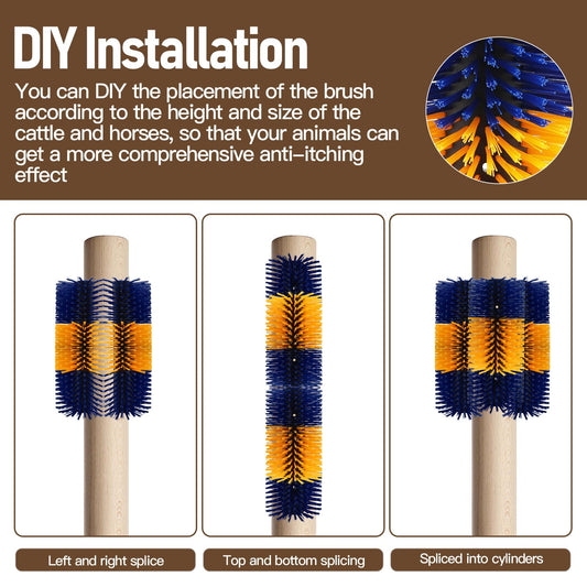 Livestock Scratching Brush, Flexible PBT Horse Grooming Kit Horse Brushes, Massage Brush Kit for Cattle, Cow, Sheep, Horses Goat Supplies (Yellow-Blue, 2 pack)