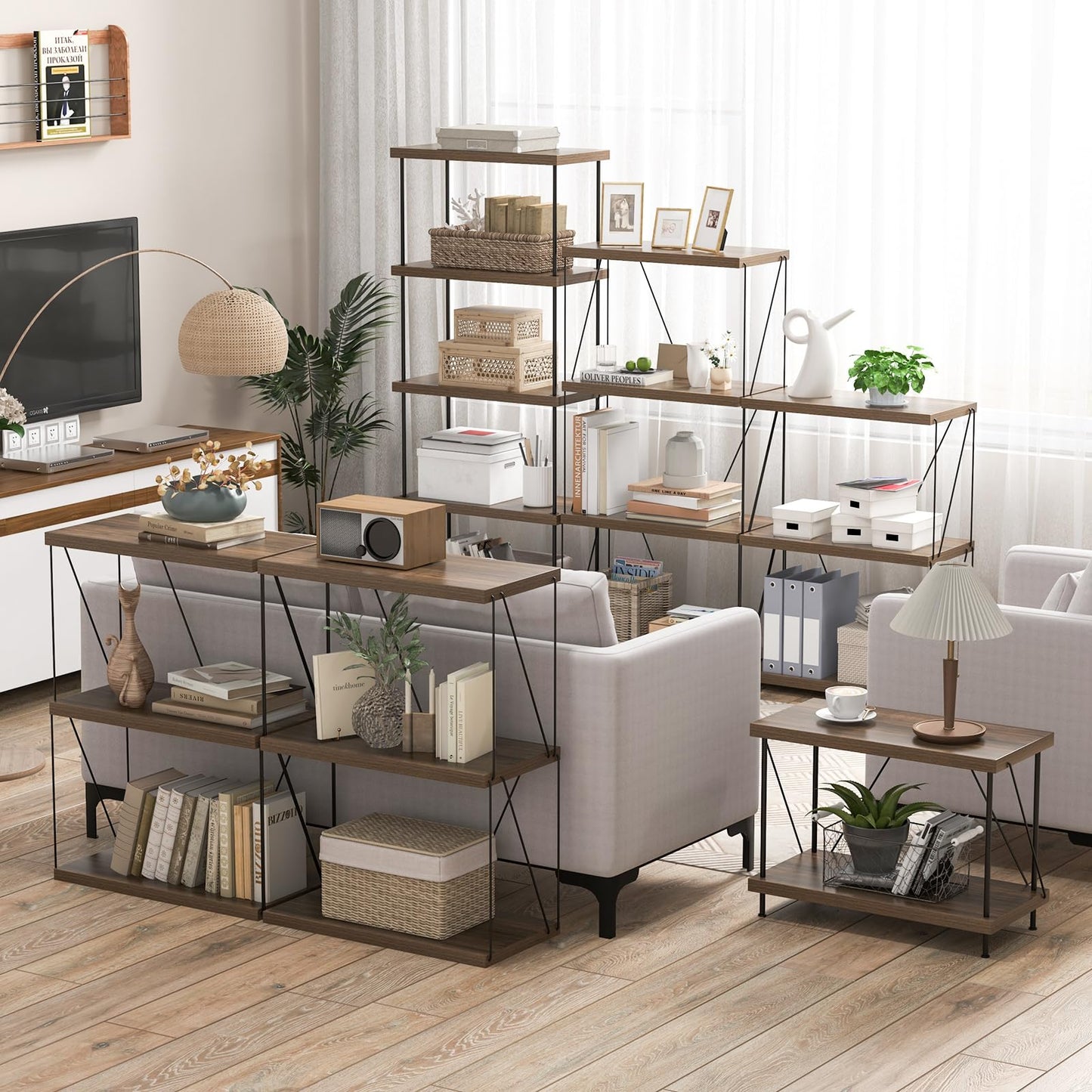 Giantex 5-Tier Open-Back Bookshelf, Freestanding Display Rack, Metal Frame Storage Shelf, Industrial Style Bookcase, Home Organizer Unit for Living Room, Bedroom, Study