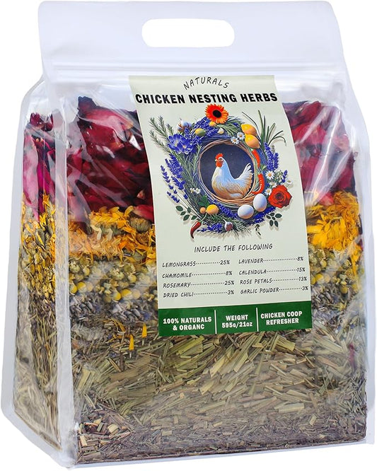 21oz Chicken Nesting Herbs,1.3lb - 8 Natural Herbs Mixture for Chicken Coop Freshness & Egg Production | Reusable Sealed Pack | Fresh Bedding, Dust Bath Enhancer, Odor Control