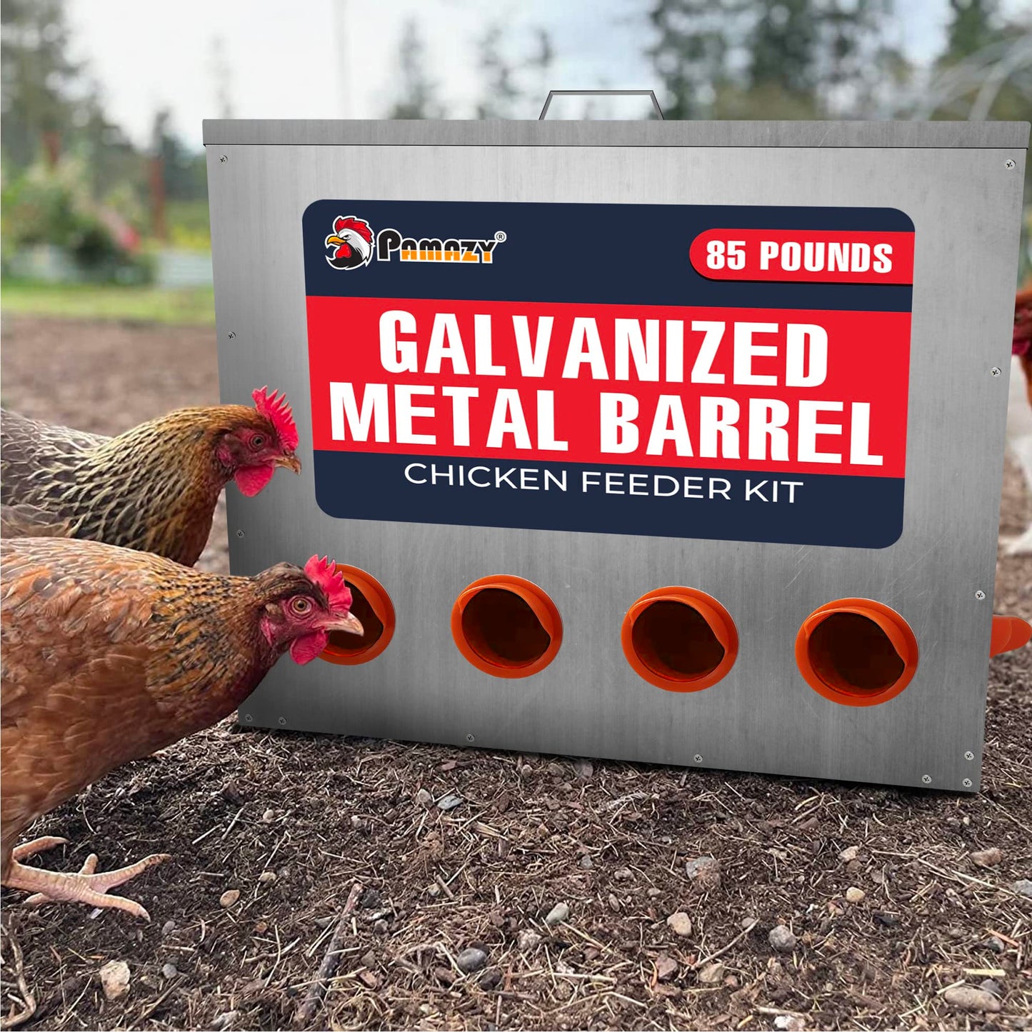 Large Capacity 85lbs Automatic Metal Poultry Feeder Set, Chicken Galvanized Trough, Chicken Feeder No Waste, Rainproof Poultry Feeders, Preventing Small Animals, Suitable for Chickens, Ducks, Turkeys