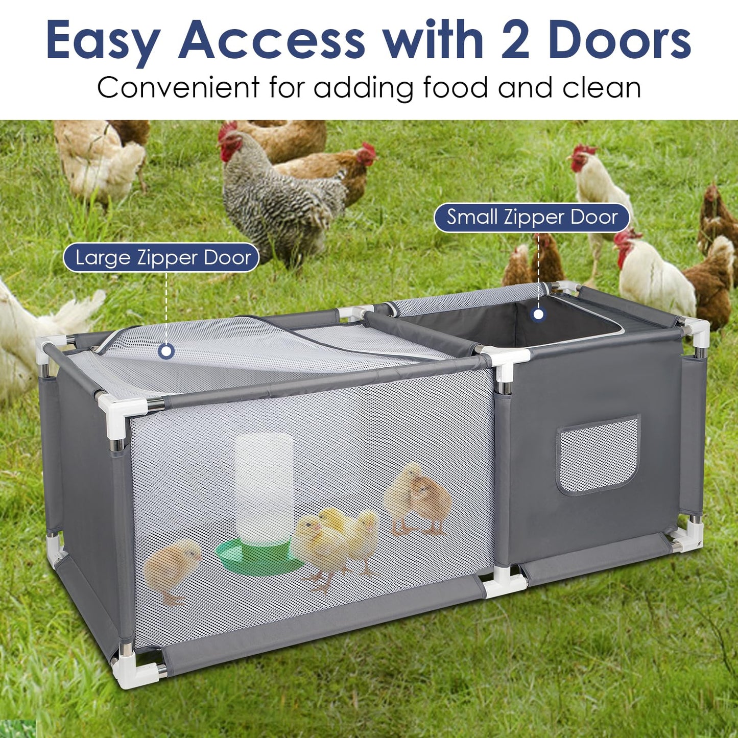 49.6"x19.7"x19.7" Brooder Box for Chicks with Dual Zipper Doors, Oxford Fabric & Mesh Chicken Brooder Box with Two-Zone, Small Animals Playpen Indoor Outdoor for Chicks, Ducks, Kitten, Puppy, Rabbits