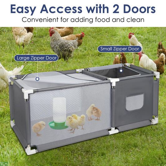 49.6"x19.7"x19.7" Brooder Box for Chicks with Dual Zipper Doors, Oxford Fabric & Mesh Chicken Brooder Box with Two-Zone, Small Animals Playpen Indoor Outdoor for Chicks, Ducks, Kitten, Puppy, Rabbits