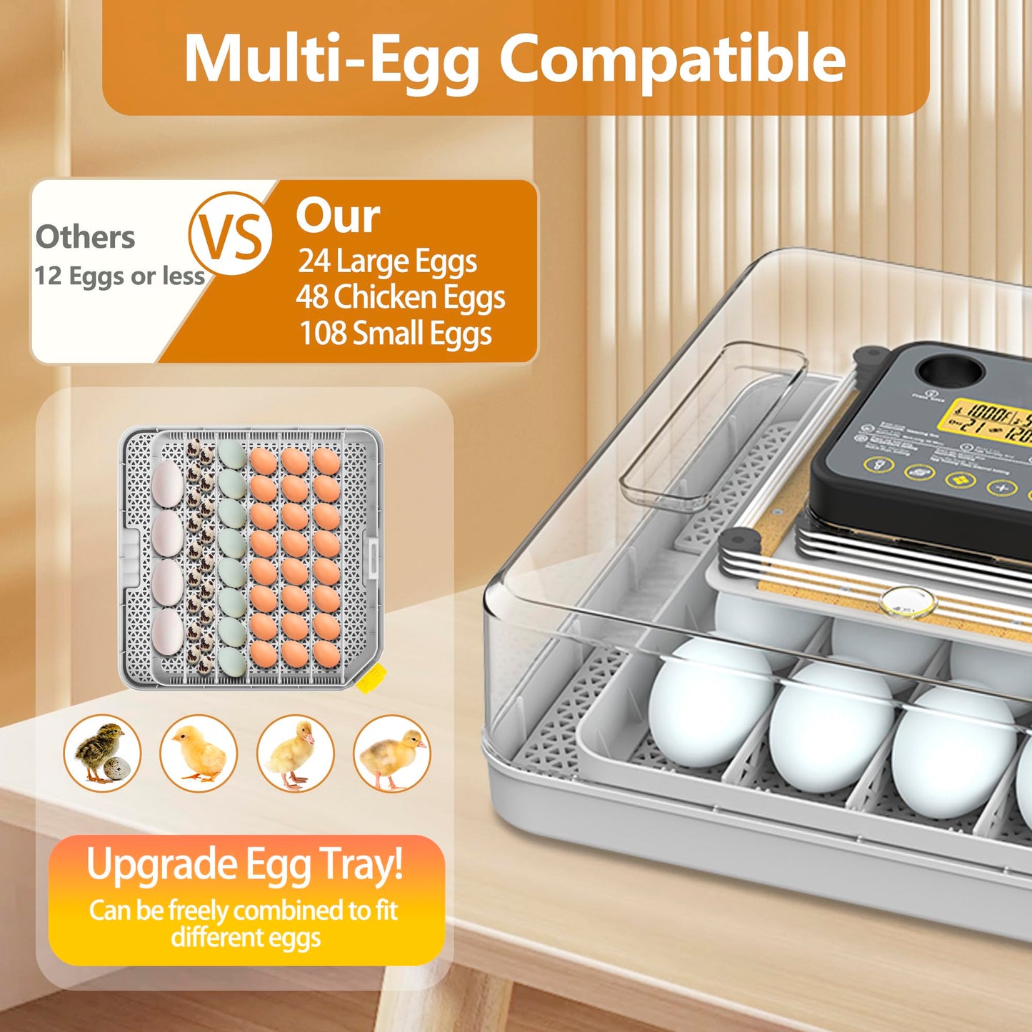New Egg Incubator with Automatic Egg Turning and Humidity Control and Alarm, Incubators for Hatching Eggs at Home(Chicken, Goose, Bird, etc), with Display and 360° View, Backyard, Farm (Black-48 Eggs)