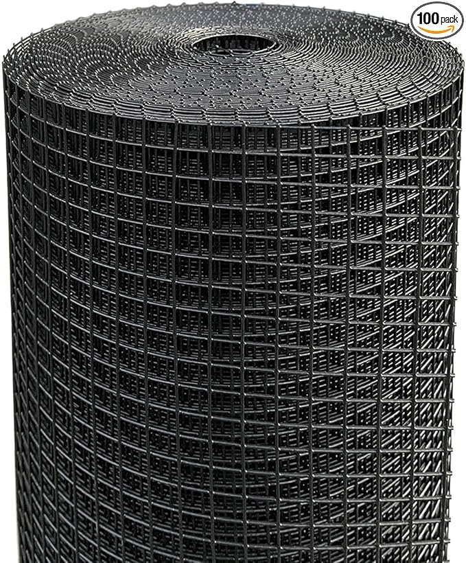 Hardware Cloth 1/2 inch Mesh 60'' x 100' 19-Gauge, Black Vinyl Coated Chicken Wire Mesh Roll, Welded Wire Fencing, Chicken Wire Fencing, Garden Fencing, Vegetable Garden