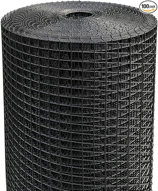 Hardware Cloth 1/2 inch Mesh 60'' x 100' 19-Gauge, Black Vinyl Coated Chicken Wire Mesh Roll, Welded Wire Fencing, Chicken Wire Fencing, Garden Fencing, Vegetable Garden