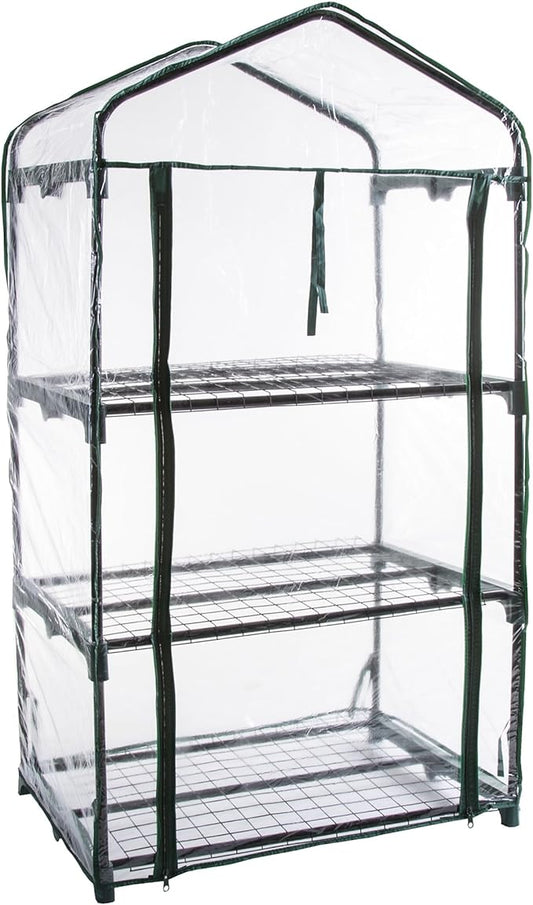 3 Tier Mini Greenhouse - Portable Greenhouse with Rust-Resistant Frame and PVC Cover for Indoor/Outdoor - 27.5x19x50-Inch Green House by Pure Garden