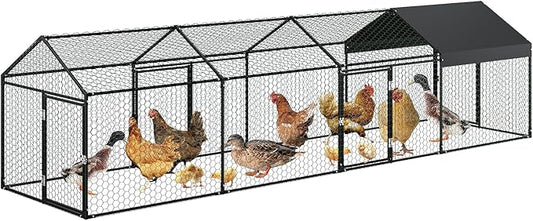 Large Metal Chicken Coop 13.3' x 3.3" x 3.3" Chicken Runs with Waterproof and Anti-UV Cover,3 Doors,Outdoor Hen House for Yard, Walk in Poultry Cage for Rabbit Duck Goose