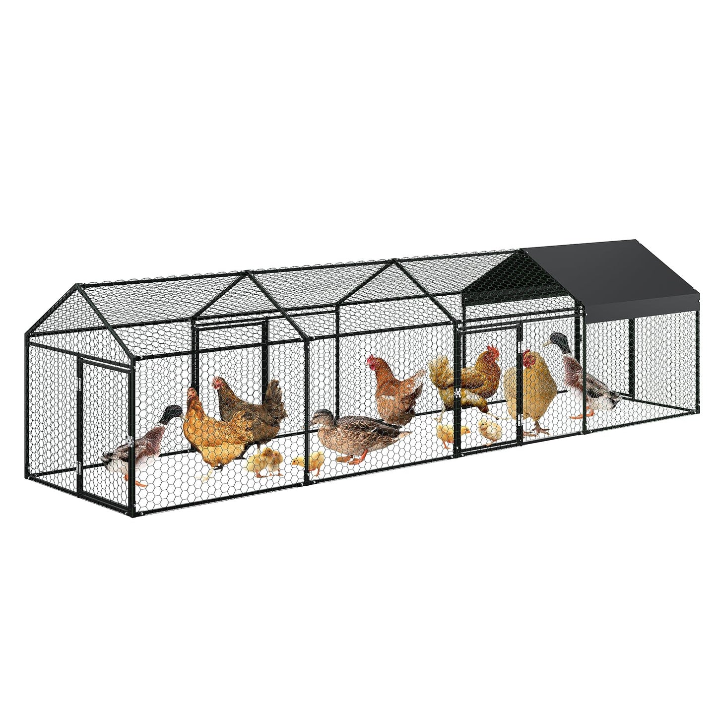 Metal Chicken Coop,160" x40x40 Heavy Duty Walk-in Chicken Runs with Waterproof and Anti-Uv Cover,Portable Poultry Cage Hen House Outdoor Backyard Farm Playpen Exercise Pen for Rabbit Duck