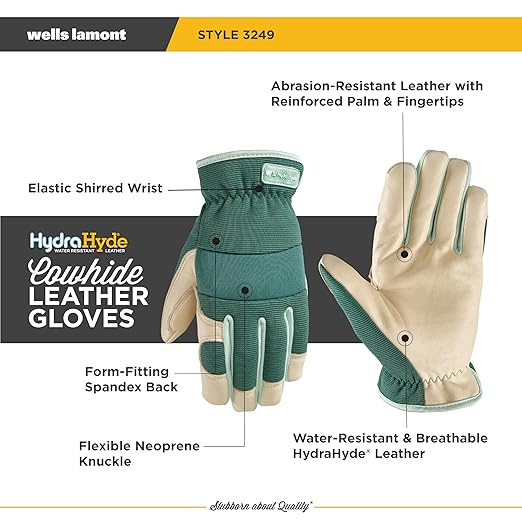 Wells Lamont Women's Work Gloves, Water-Resistant HydraHyde Gardening Gloves, Green, Medium (3249M)