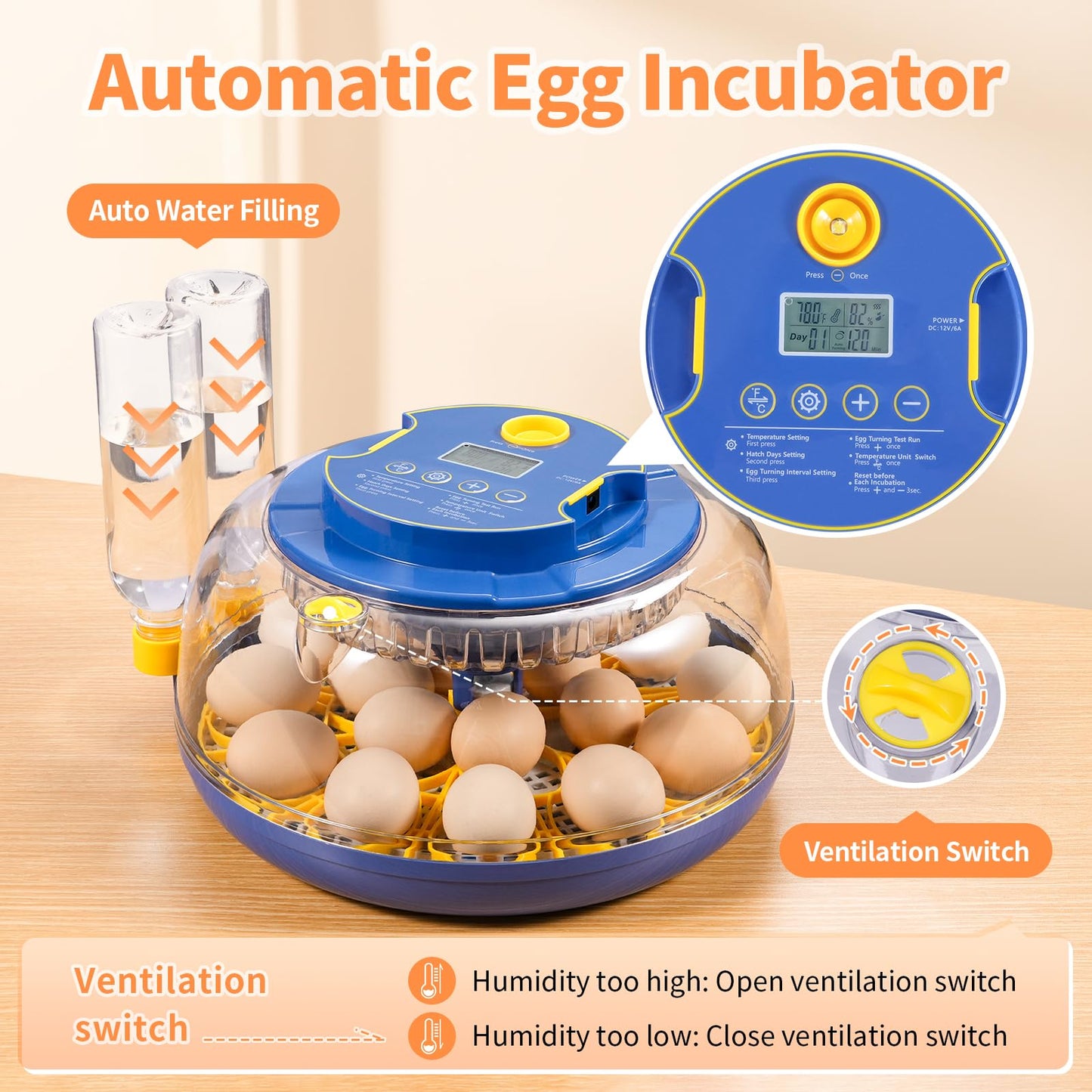 GOORY 18 Egg Incubator with Automatic Temperature & Humidity Control - 360° Observation Window, Digital Display, Auto-Turning - High Hatch Rate for Chicken Ducks Quail Birds
