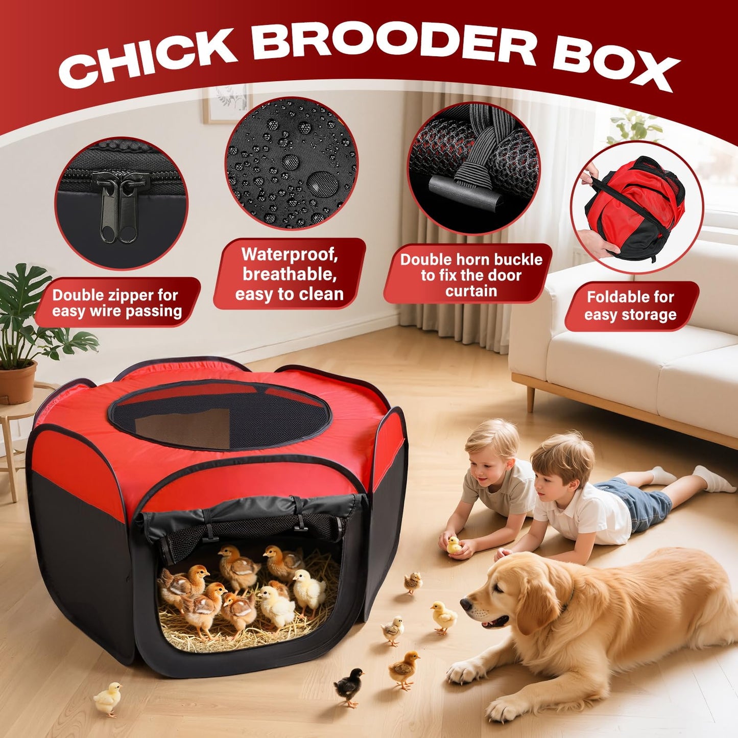 Chicken Brooder Box for Baby Chicks with Removable Floor Tray & Ventilated Design - Portable Baby Chicken Cage, Durable Chick Brooder Pen for Ducklings Turkey Poults