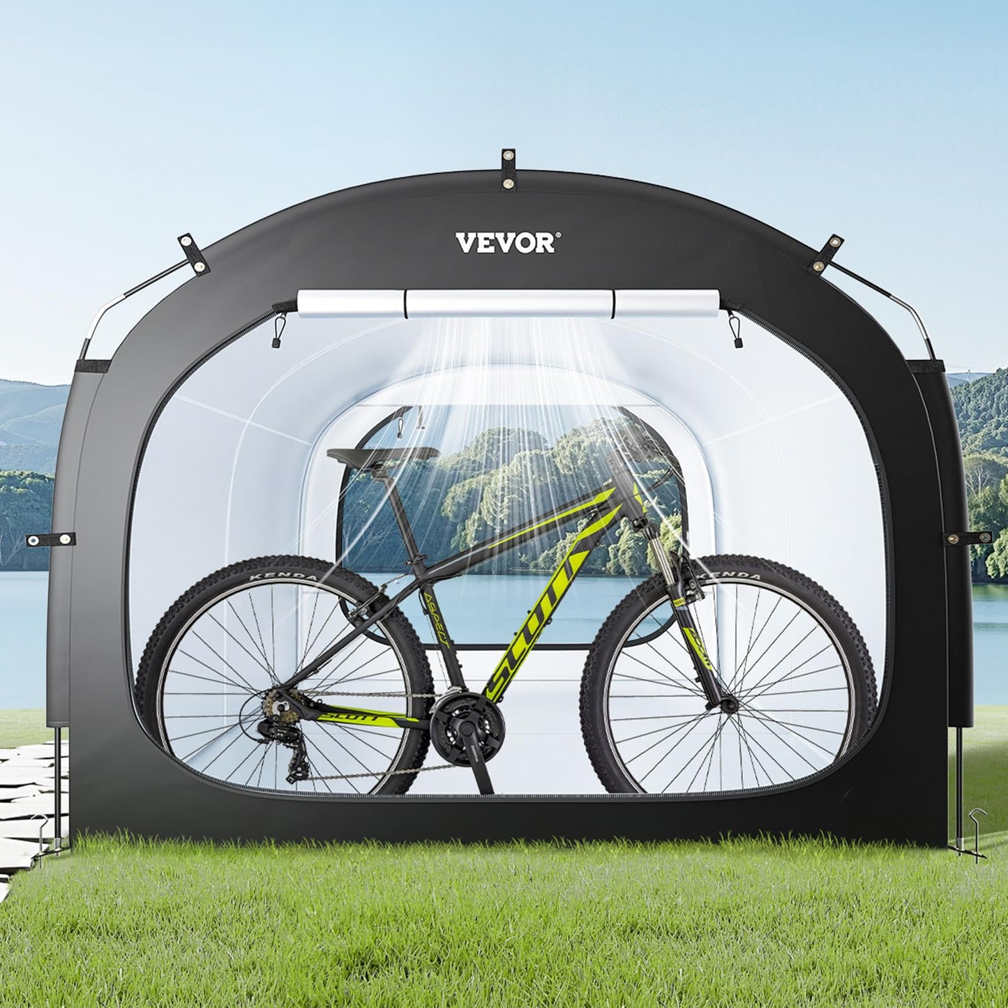 VEVOR Bike Storage Tent, 5 Bikes, Outdoor Spacious Bike Storage Tent with Ventilated Window, Waterproof Easy-to-Install Bike Tent with High Strength Fiberglass & Dual Zippers, Fit for Bicycle