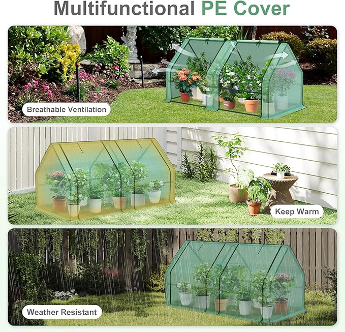 Aoodor 6 x 3 x 3 ft Mini Greenhouse with 2 Zipper Doors, Water-Resistant, UV-Protected for Flowers, Vegetables, and Herbs, Includes 3 Covers