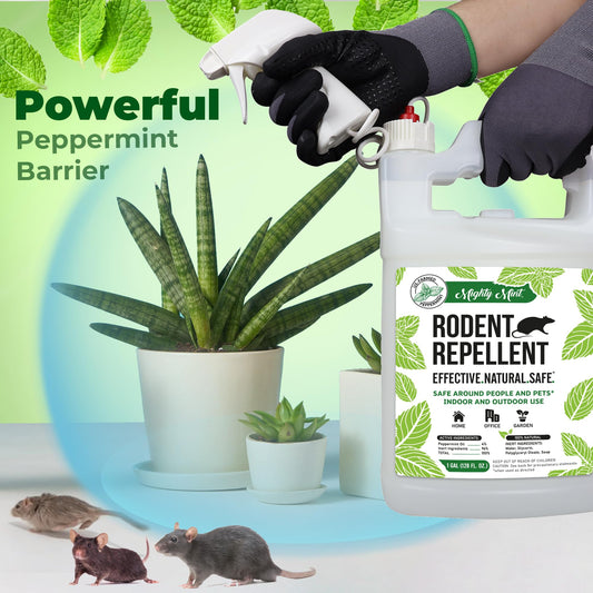 Mighty Mint Peppermint Oil Rodent Repellent Spray with Microfiber Cloth – Natural Indoor & Outdoor Control for Mice and Rats – Plant-Based, Extra-Strong Formula - 1 Gallon (128 oz)