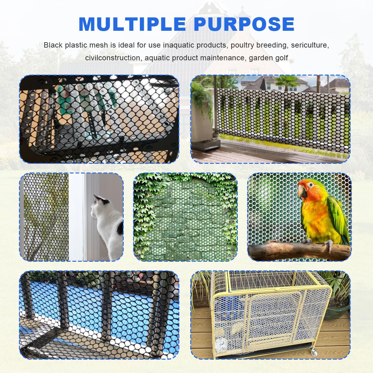 Black Plastic Mesh Fence Roll with Zip Ties – Pet & Garden Barrier for Dogs, Rabbits & Poultry • Balcony & Snake Protection,Easy Install (15.7INx16.4FT)