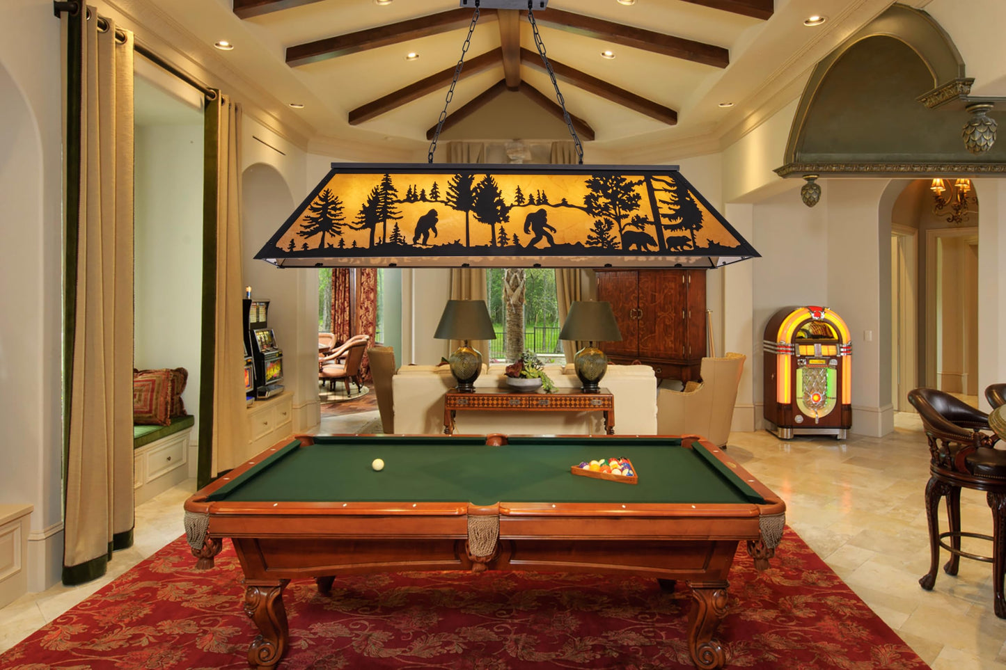TOCHIC Tiffany Pool Table Lights, 5 Rustic Bigfoot Billiard Chandelier Lights for Over Table, 60" Farmhouse Western Billiard Light for Game Room Man Cave Club Barn