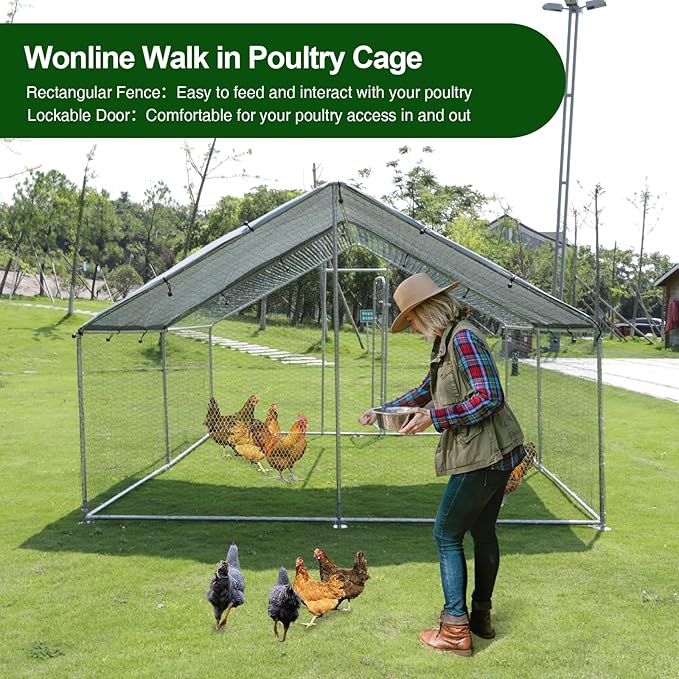 Large Chicken Run Metal Chicken Coop, Outdoor Dog Kennel with Roof Waterproof Anti-UV Cover Secure Lock for Outside Backyard Farm(13.1' L x 9.8' W x 6.56' H)