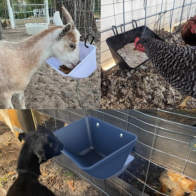 Chicken Feeder Hanging Feed Trough for Goat, Sheep, Piglet, Deer, Dog, Duck, Poultry Waterer Small Livestock Water Bucket Feeder Goat Supplies Feeder (4, Blue)