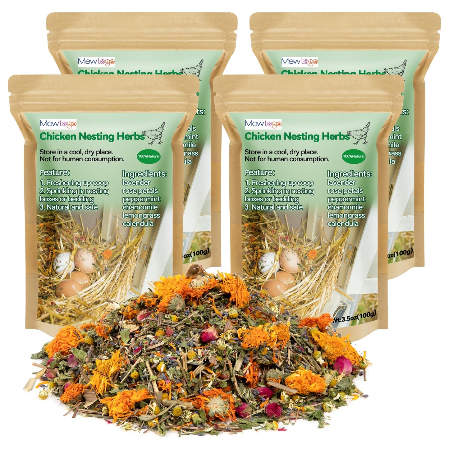 14 Oz Chicken Nesting Herbs - Natural Nesting Box Feed Herbs in 6 Dried Flower & Herbs for Freshening Bedding Chicken Coop Create Comfortable Environment
