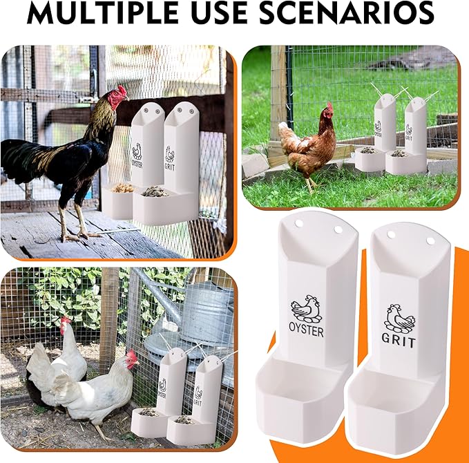 Hanging Chicken Oyster Shell and Grit Feeder Combo - Automatic Gravity Feed Dispenser, No Waste Design for Poultry Supplies, Baby Chicks, Ducks, and Quail | Chicken Coop Accessory and Feed Kit