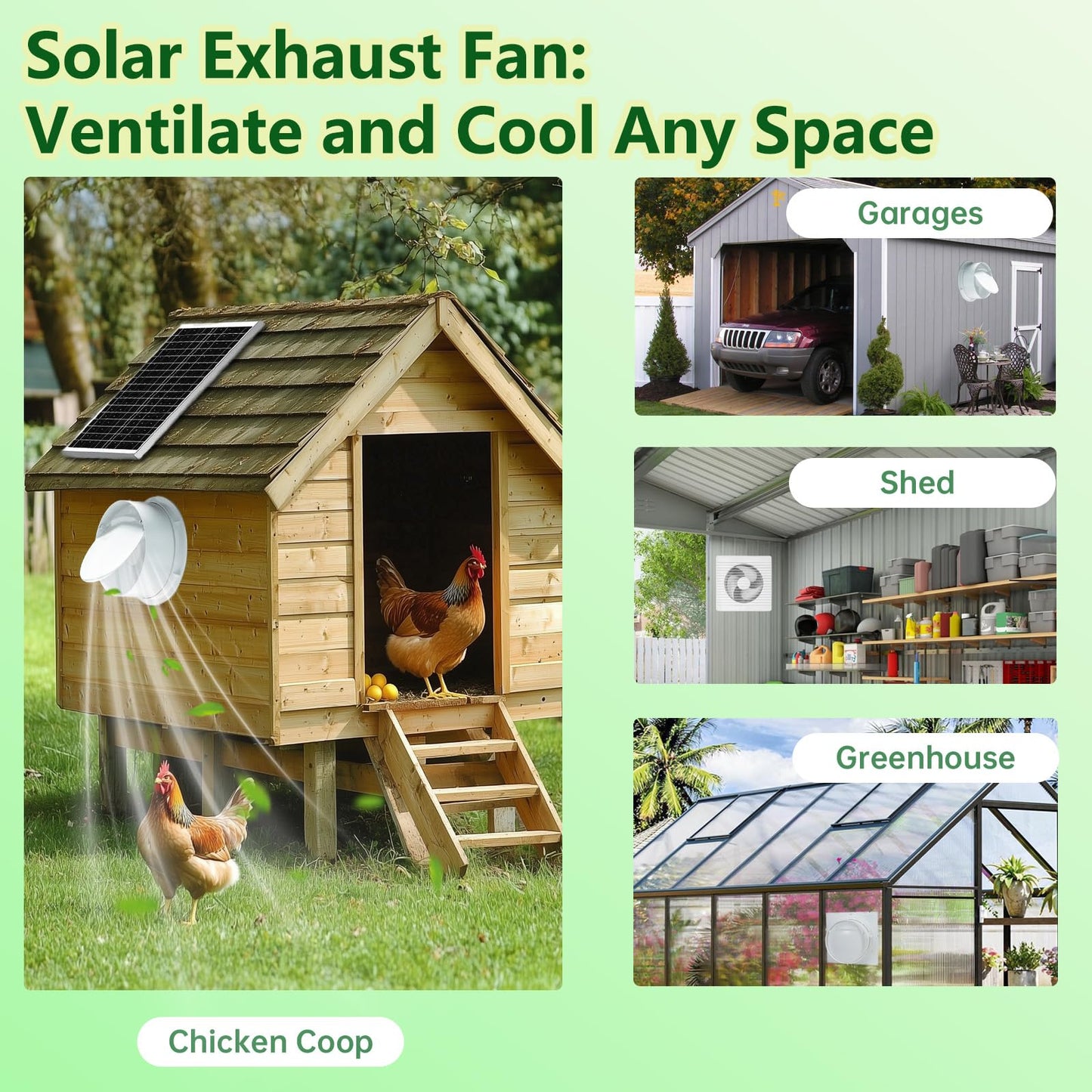 Solar Fan for Chicken Coop with Battery 25W Solar Panel Powered Exhaust Fans with 14.8ft On/Off Switch Cable for Greenhouse, Sheds, Pet Houses, Ventilation, Outside, Greenhouse Air Circulation Garages
