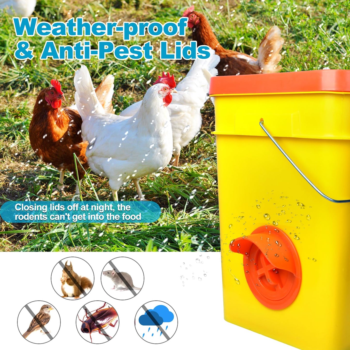 No Waste Chicken Feeder and Waterer Set, Automatic Chicken Feeder Ports & Large Waterer Cups, with Rat Stopper Caps, DIY Poultry Water Feeder kit with 2 Sizes of Hole Saws (6+6 Packs)