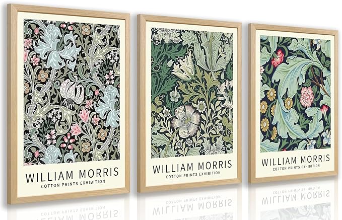 IAFWZX Wood Framed William Morris Wall Art, Vintage Sage Green Flower Wall Decor, Boho Floral Canvas Paintigs, Mid Century Impressionist Botanical Aesthetic Pictures for Bedroom Living Room 16