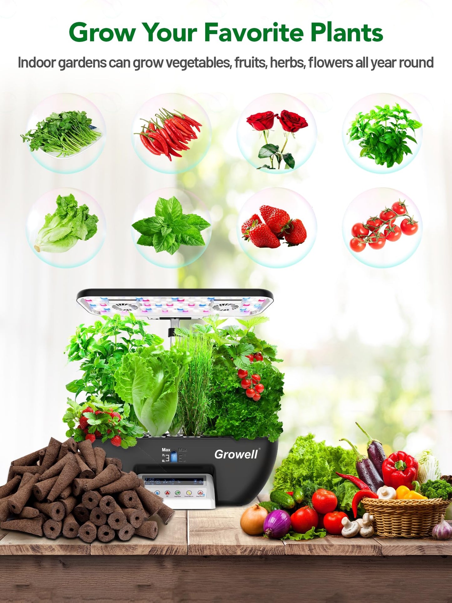 Growell 90 Pods Large Hydroponics Growing System Kit & 120 Pack Grow Sponges