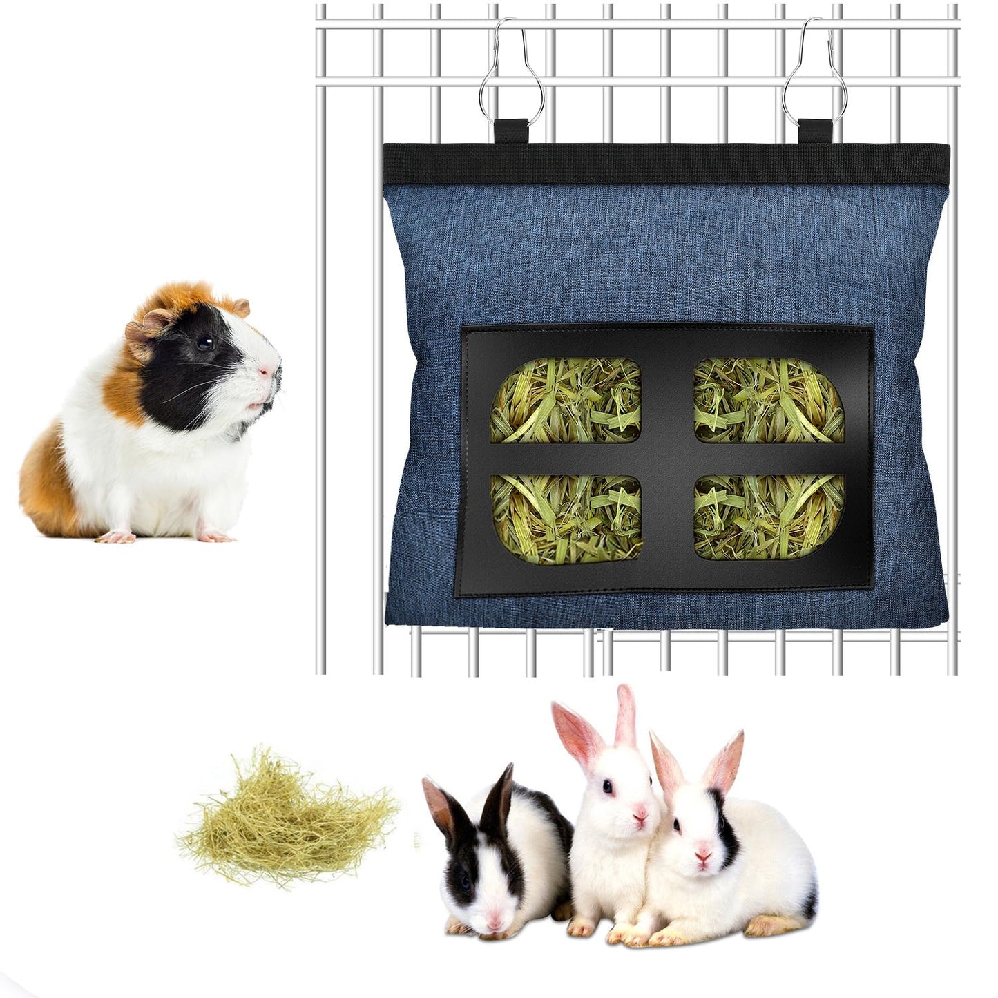 Rabbit Hay Feeder Bag .Guinea Pig Hanging Hay Feeding Bag Storage Dispenser for Chinchilla Hamster Bunny Small Animal Pet