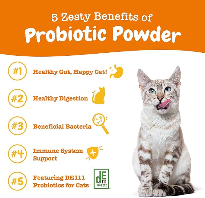 Zesty Paws Probiotics for Cats - Powder Meal Topper for Digestive, Immune System Support for Feline Biome - Premium DE111 Cat Probiotics for Digestive Health - Fiber & Yeast Extract - Pumpkin - 30 Ct