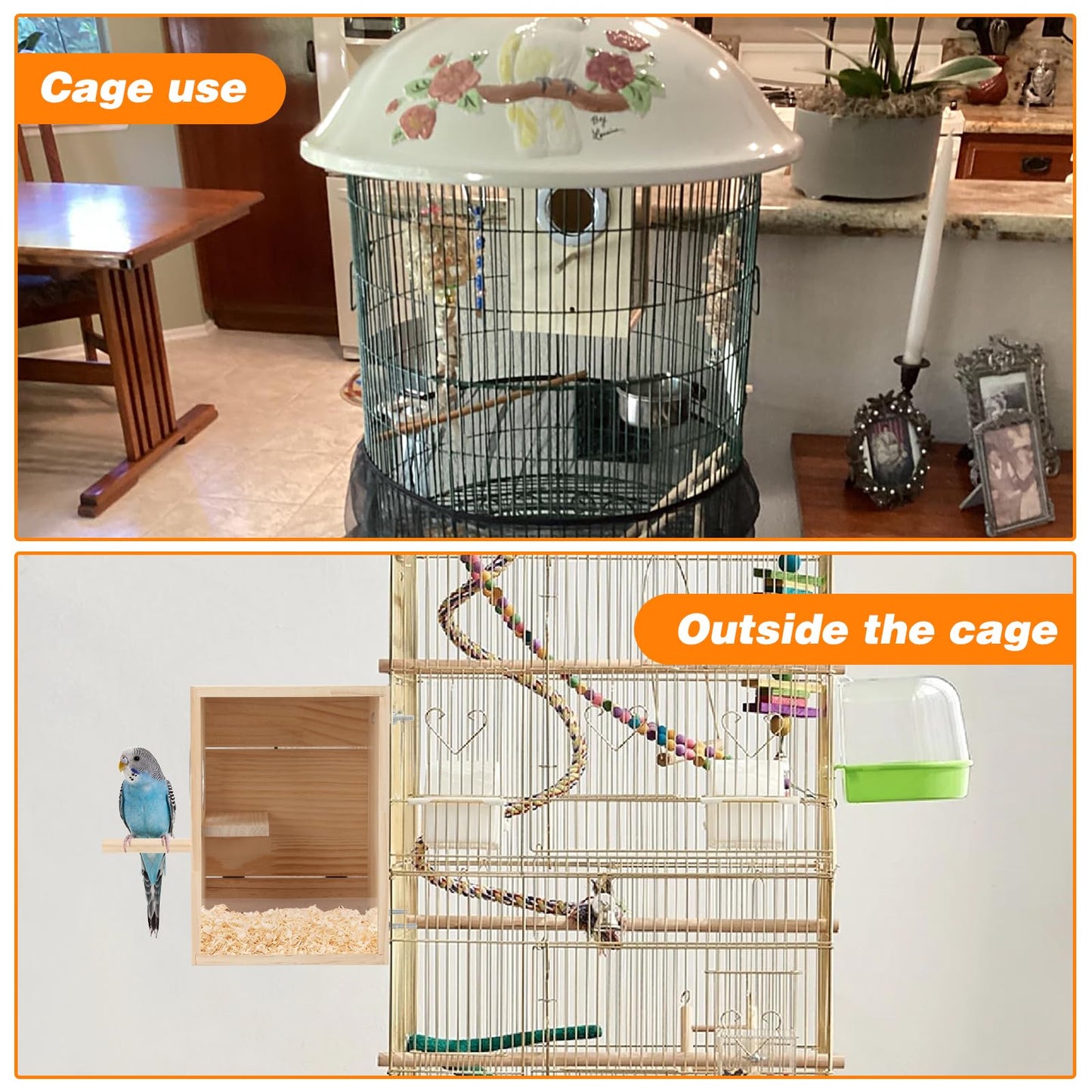 Rypet Transparent Bird Nest Boxes, Wood Parakeet Nesting Box for Cage, Upright Bird Nest Breeding Box with Perch Bird Cage House for Parakeet Lovebirds Budgie Finch Parrotlets Canary L