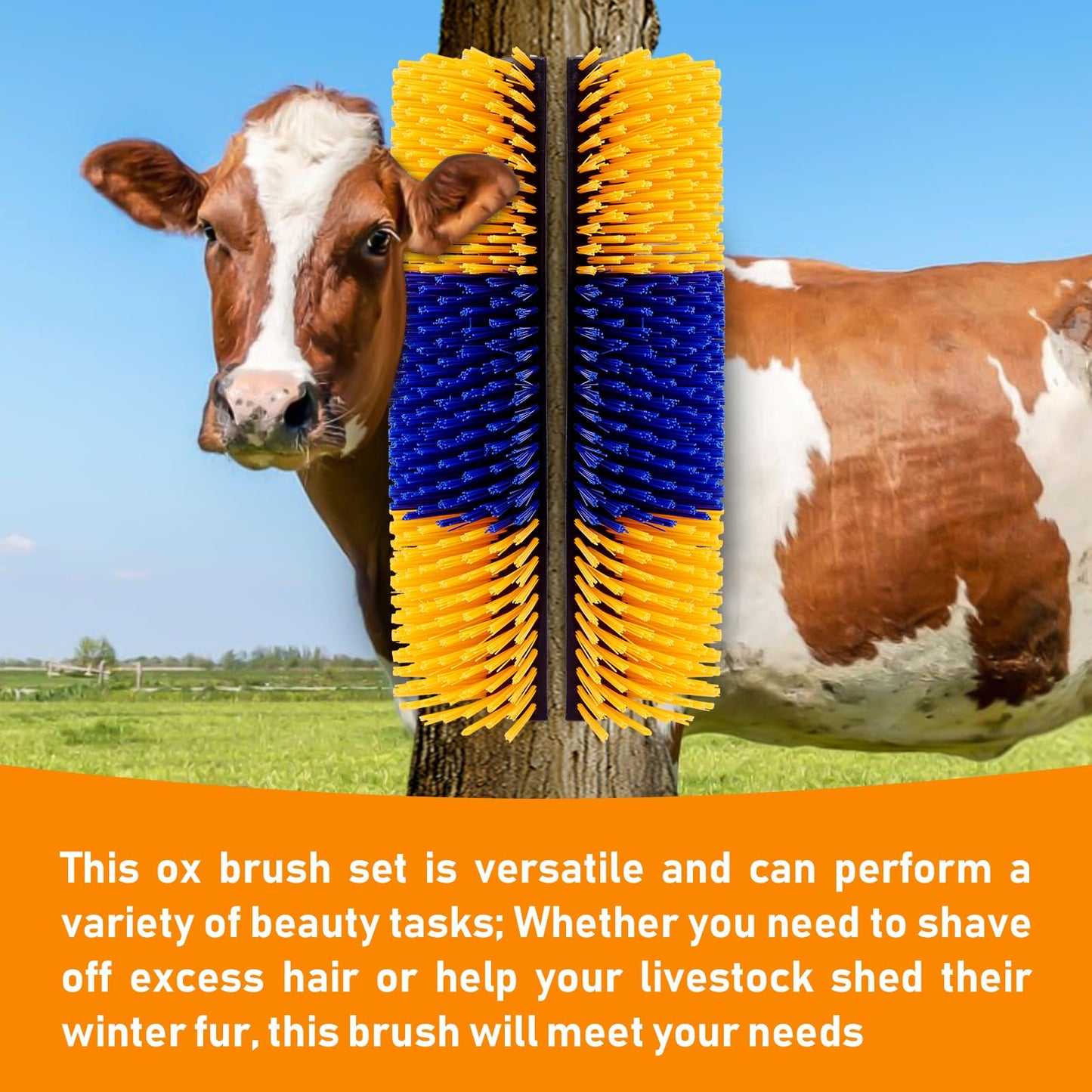 2PCS Livestock Scratch Brush with 4 Screws - Grooming Brushes for Horse, Goat, Cow, Pig - Cattle Supplies with Back Scratcher