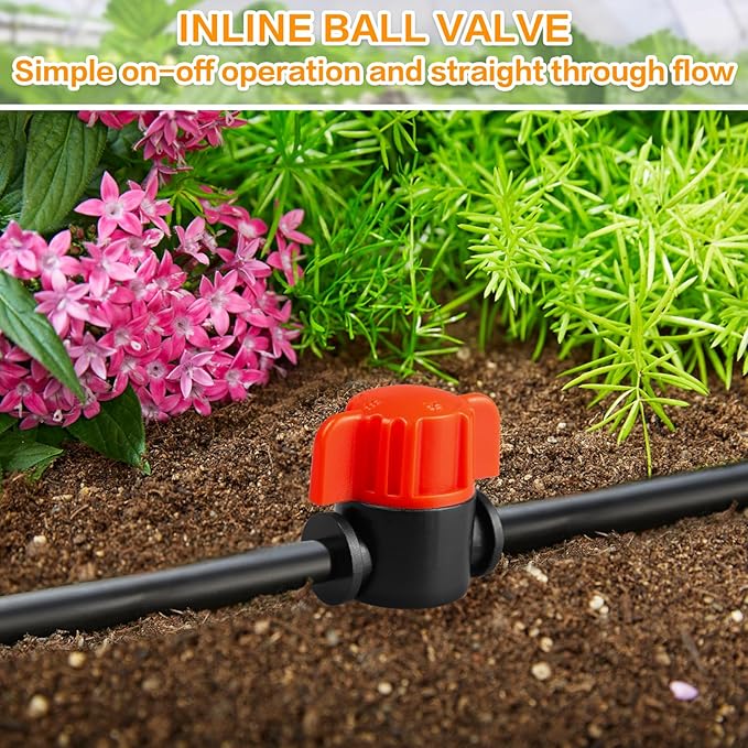 1/4" Drip Irrigation Valve - 25 Pack Shut Off Switch Fits 1/4 Inch Drip Tubing - Cut Off Valve for Garden Lawn Irrigation