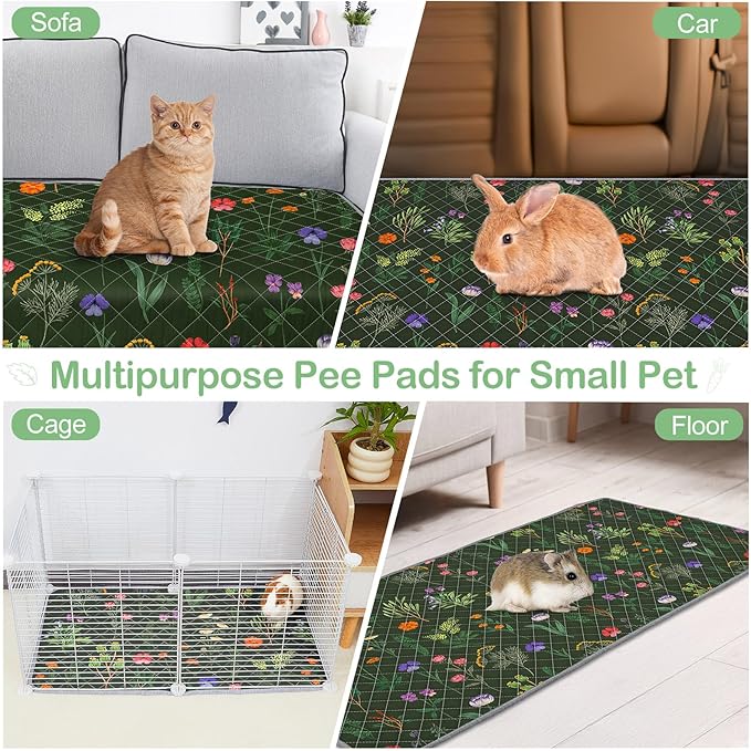 Bienbee Guinea Pig Bedding, 2 Pack 29" x 16" Reusable Guinea Pig Cage Liner Waterproof and Absorbent Small Animal Bedding Washable Guinea Pig Pee Pads for Small Pet Hamster Rabbit Squirrel,Green