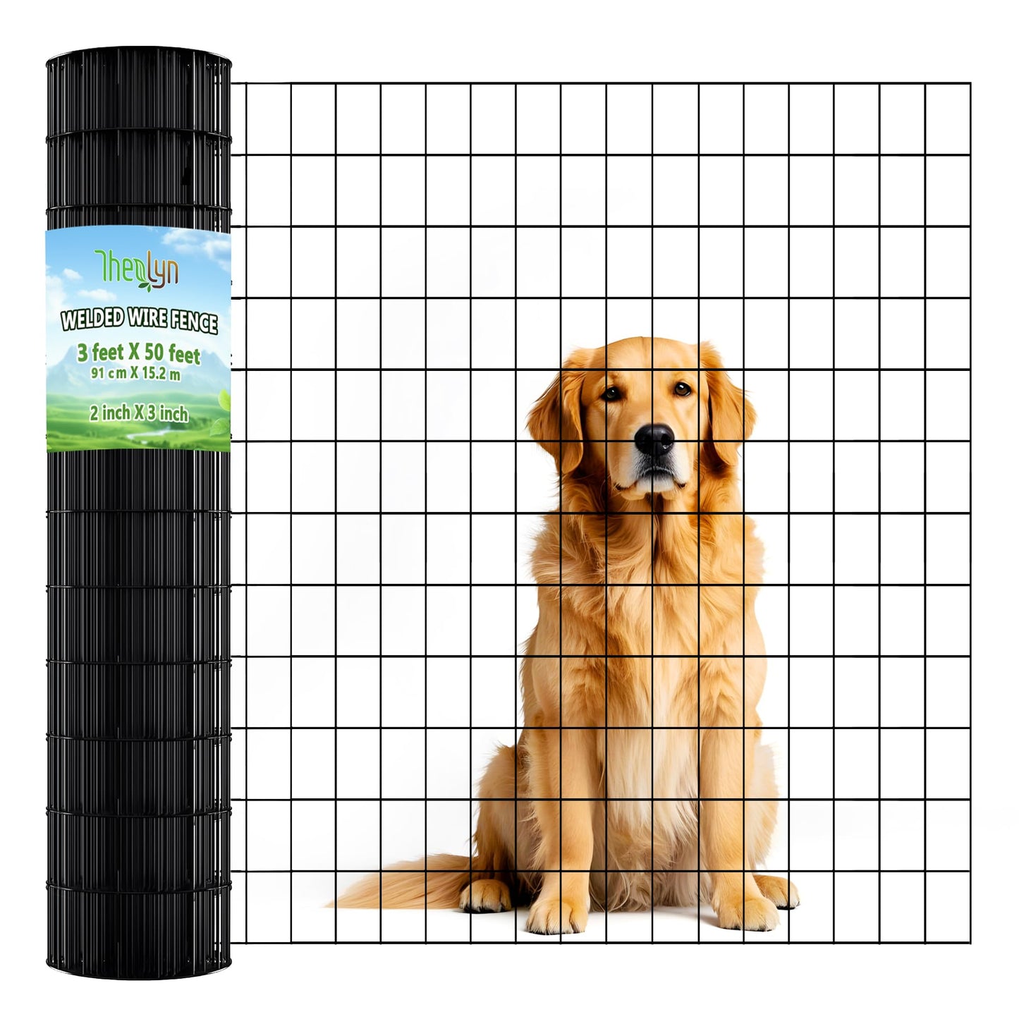 Thealyn Welded Wire Fence 3ft x 50ft Mesh Size 2x3 Inch Wire Mesh Roll Chicken Wire Poultry Netting for Garden Fencing, Animal Barrier, Border Fencing (USE 4 FT Post)