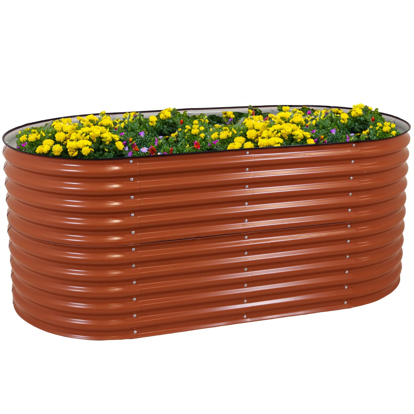 Sunnydaze 79-Inch Oval Raised Garden Bed - Stackable Steel Vegetable Flower Bed Planter Kit with Rubber Edge Trim - Brown