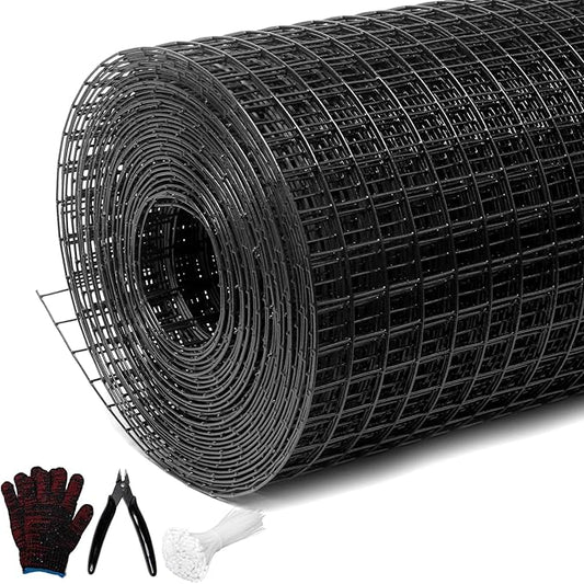 Black Hardware Cloth 1/2inx24inx100ft, Chicken Wire Fencing, 19Gauge, Vinyl PVC Coated Mesh, Welded Wire mesh, Perfect for Gopher Wire, Rodent Mesh, Tree Guard, Chicken Coop.