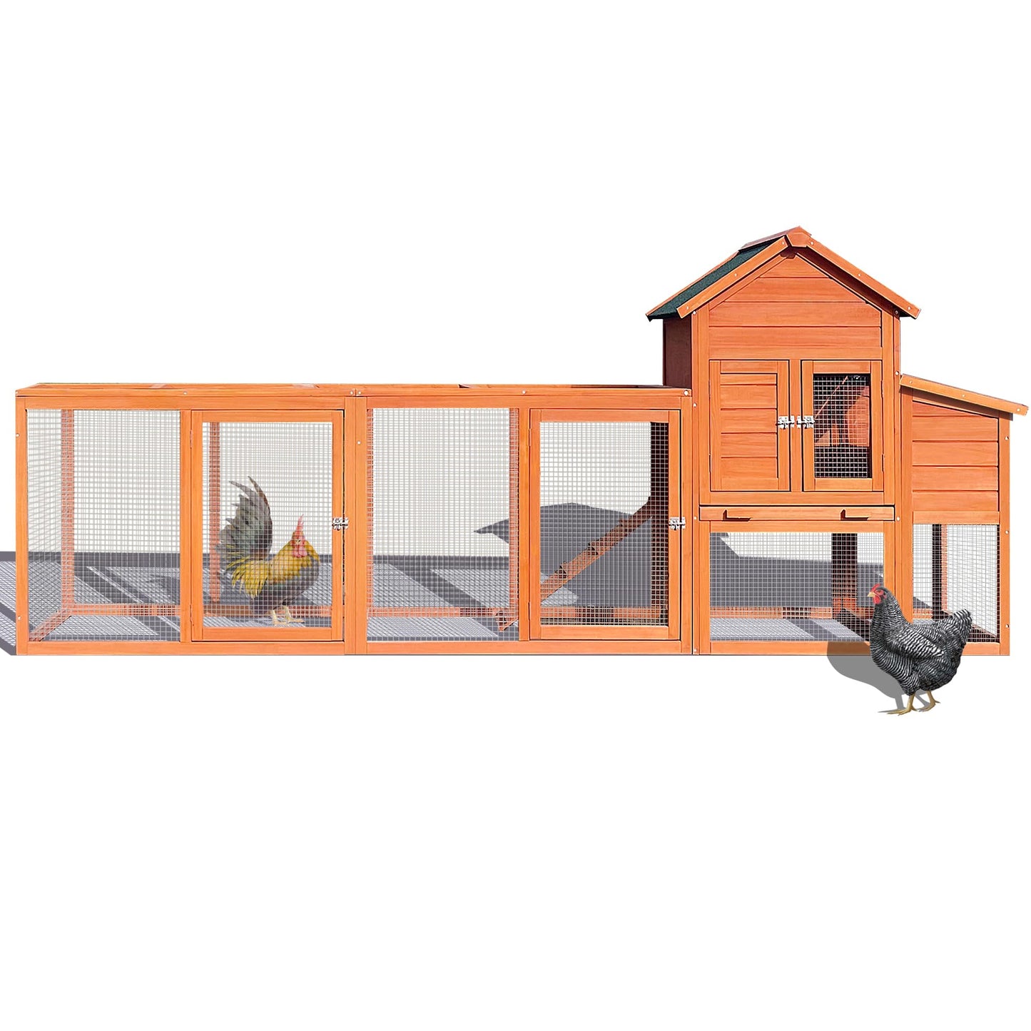 122" Wooden Chicken Coop, Outdoor Chicken Coop with Run for 3-5 Chickens, Hen House Duck Coop with Nesting Box, Chicken Perch and Ramp, Rabbit Hutch Poultry Cage for Backyard
