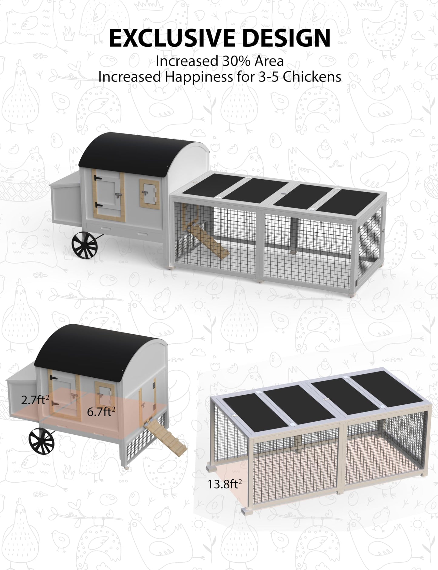 Hipicute Indoor and Outdoor Rabbit Hutch, Rabbit Cage, Chicken Coop Small Animal Pen and Hutch with Anti-UV Waterproof Roof, No Leak Pull Out Tray, Run and Ramp, 106in, White