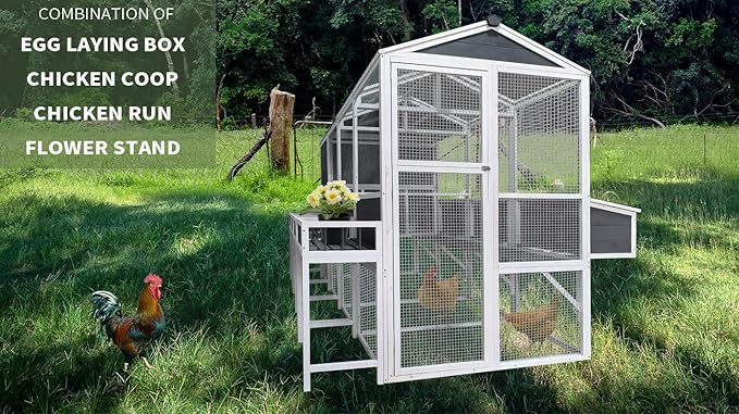 3-Tier Large Wooden Chicken Coop for 8-10 Chickens,Outdoor Walk-in Chicken Coop House with Run&Nesting Boxes,Hen House Poultry Pet Habitat Hutch Cage W/Pull Out Trays&Wire Fencing(95"×80"×83")
