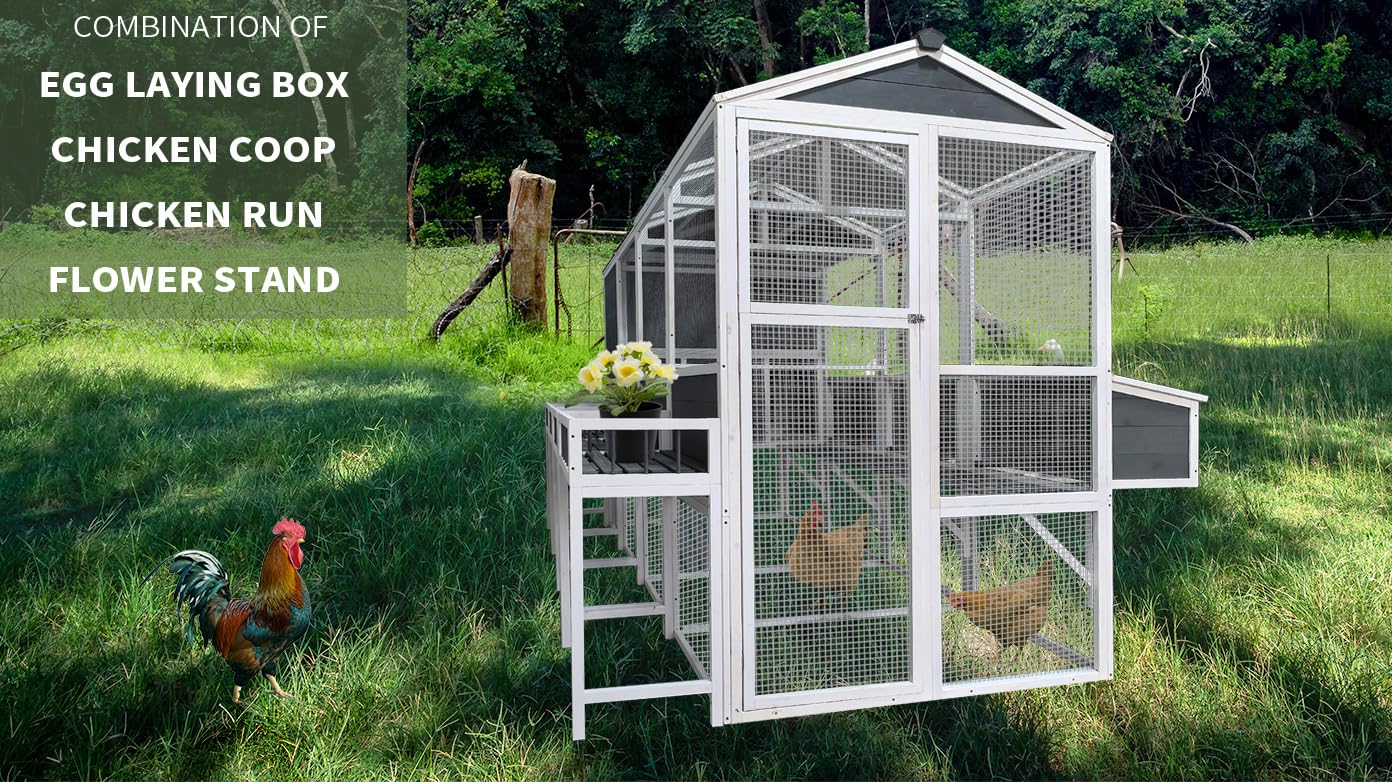 YOPTO 3-Tier Large Wooden Chicken Coop for 8-10 Chickens,Outdoor Walk-in Chicken Coop House with Run&Nesting Boxes,Hen House Poultry Pet Habitat Hutch Cage W/Pull Out Trays&Wire Fencing(95"×80"×83")
