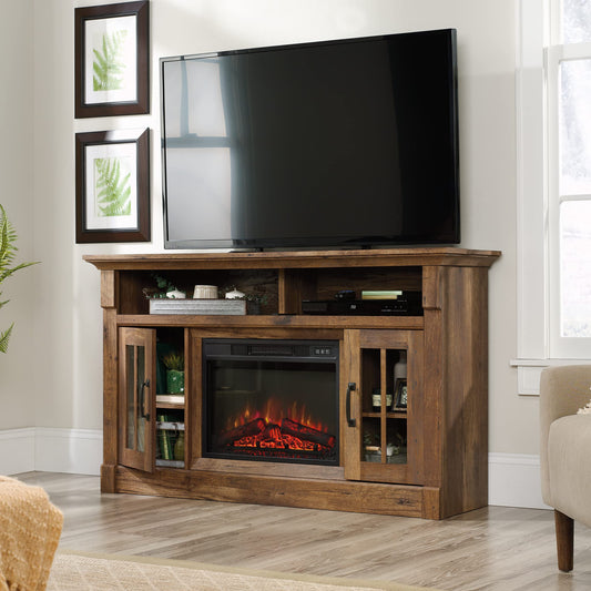 Sauder Miscellaneous Fireplace Credenza, L: 60.0" x W: 16.73" x H: 35.04", Vintage Oak Finish