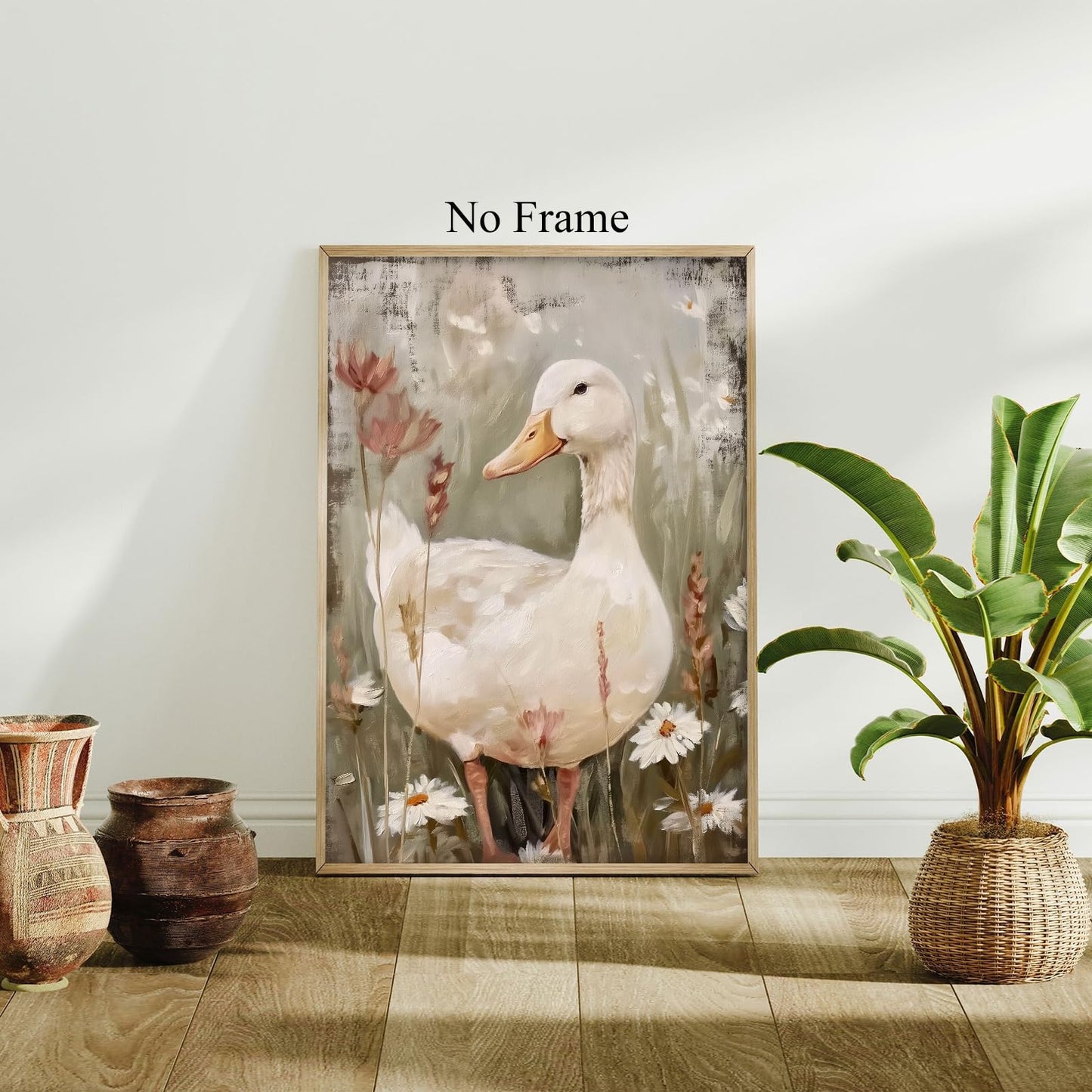 Vintage Goose Painting Farmhouse Duck Pictures Rustic Animal Canvas Wall Art Cute Goose Poster Vintage Nursery Artwork Flower Animal Wall Art Retro Duck Painting Cute Farmhouse Print 16x24in No Frame