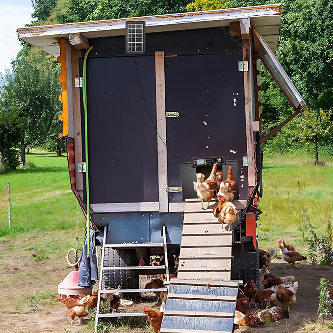 Automatic Chicken Coop Door with Horizontal Dual Opening, Remote & Manual Control, USB Backup, Predator-Proof Larger Opening Size House Door Solar Powered for Chicken, Duck and Poultry, Black