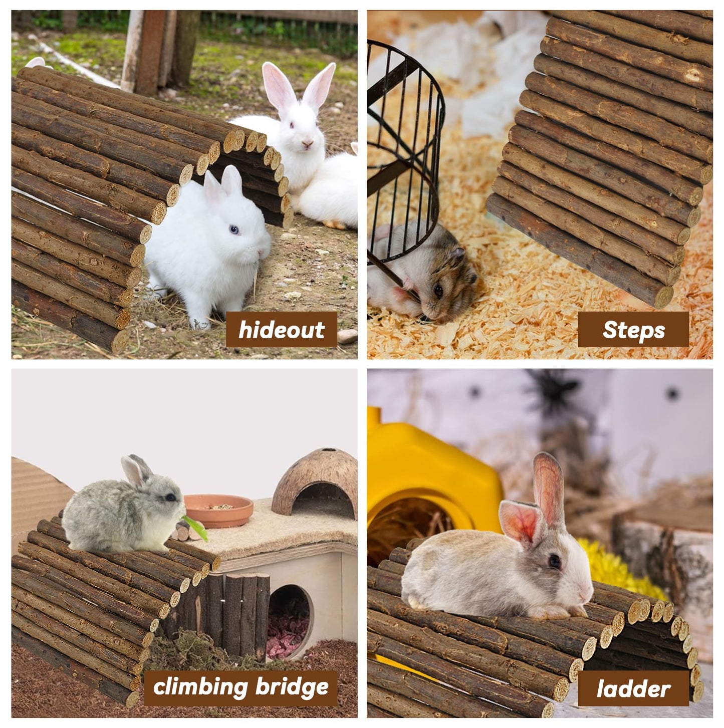 kathson Rabbit Bridge Wooden Hamster Climbing Tunnel Bunny Extra Large Ladder Wood Flexible Hideout for Guinea Pig Chinchilla Ferret Hedgehog Rat Squirrel and Other Rodents(26 x 16 in)