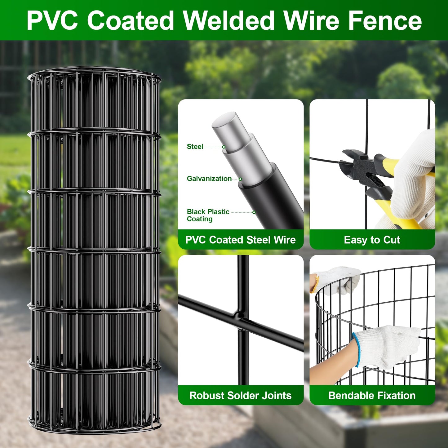 AMAGABELI GARDEN & HOME 24in(H)×50ft(L) Black Adaptive Bending Annealing Wire Mesh Welded Wire Fence for Outdoor Yard Greenhouse Plant Protection Poultry Netting